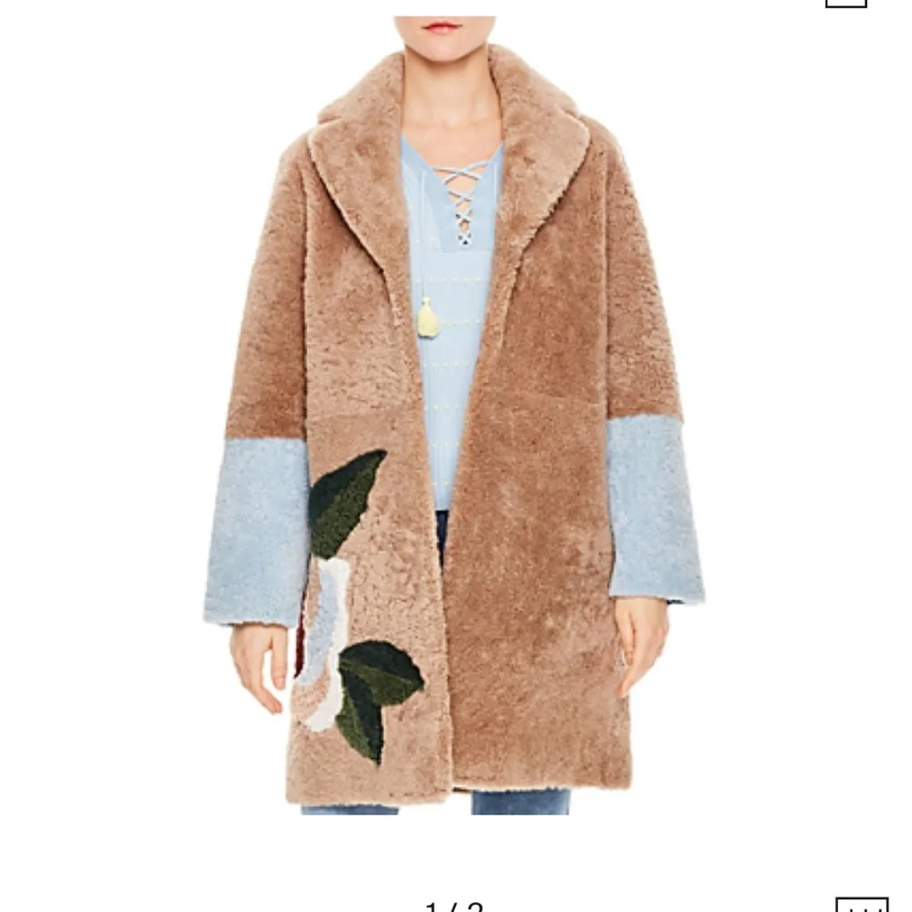 SANDRO PARIS NWT! DEWI LAMBSKIN SHEARLING TEDDY BR COAT-CAMEL.SZ 1 RETAIL $2390 - Picture 7 of 10